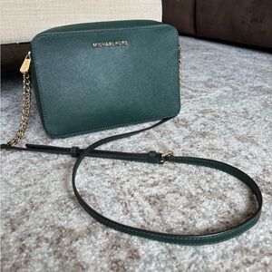 MICHAEL KORS Forest Green Saffiano Leather Crossbody Bag